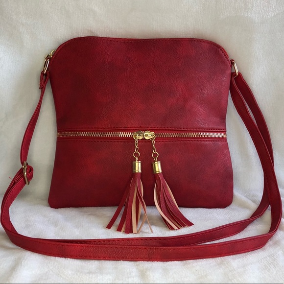 NWT Red Crossbody Purse with zipper tassels - Picture 2 of 8